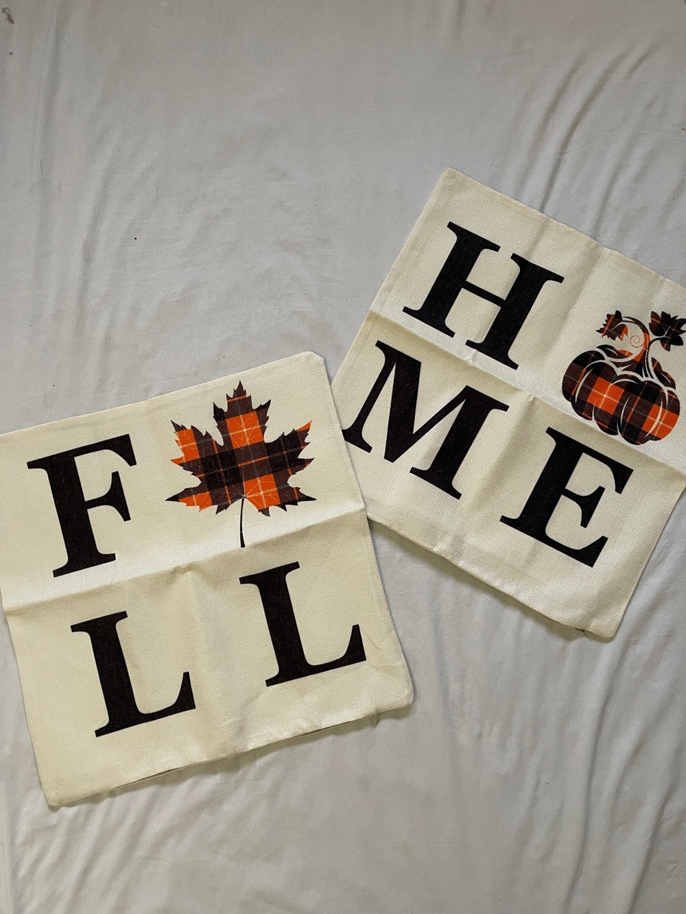 Fall Home Decorative Pillow Covers - Plaid Pumpkin & Leaf